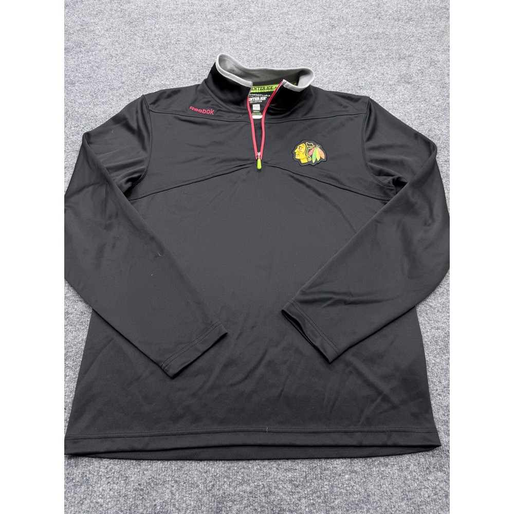 Mens Reebok Chicago Blackhawks NHL Center Ice Speedwick 1/4 Zip‎ Pullover Black